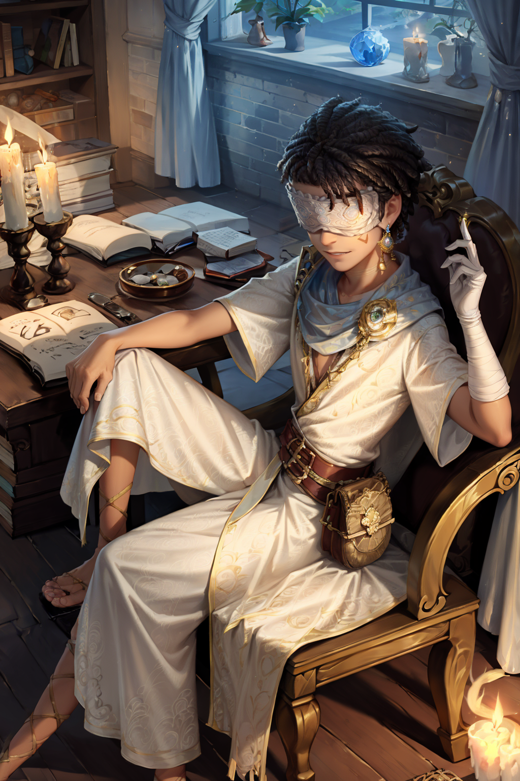 11164-3652881101-HEZI, the fifth personality, owl, 1boy, candle, bird, book, male focus, dark skin, dark-skinned male, black hair, sitting, jewel.png